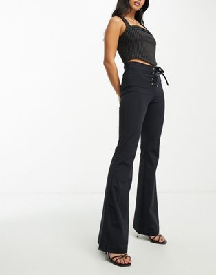 Lace-up cotton jersey flared pants in black - David Koma