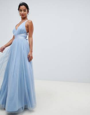 asos design premium tulle maxi prom dress with ribbon ties