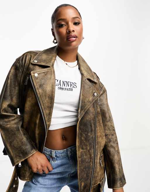 Oversized leather outlet jacket asos