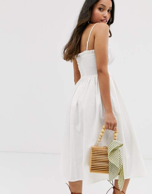 ASOS DESIGN Petite - Prendisole in lino midi con bottoni e spalline sottili, 2 di 4