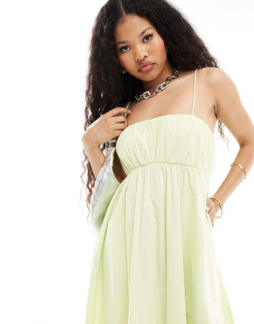 ASOS DESIGN Petite - Prendisole lungo con bustino arricciato e spalline regolabili color lime, 4 di 4