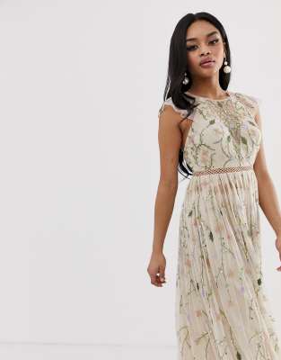 asos design maternity pretty embroidered floral and sequin mesh maxi dress