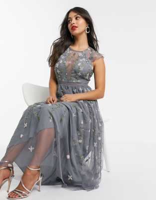 asos design maternity pretty embroidered floral and sequin mesh maxi dress