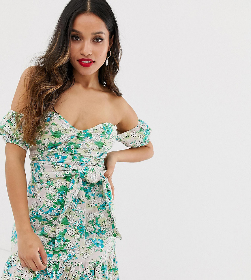 ASOS DESIGN Petite printed broderie sundress with underwire-Multi