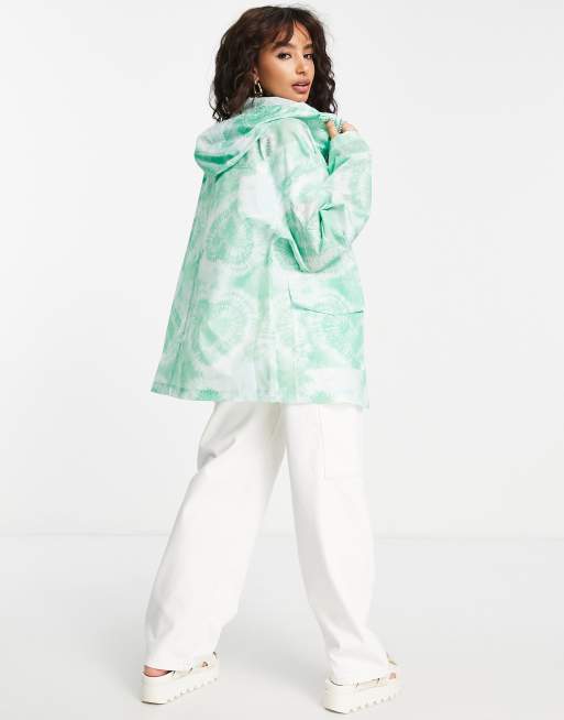 ASOS DESIGN hooded rain jacket in cloud print with chest logo