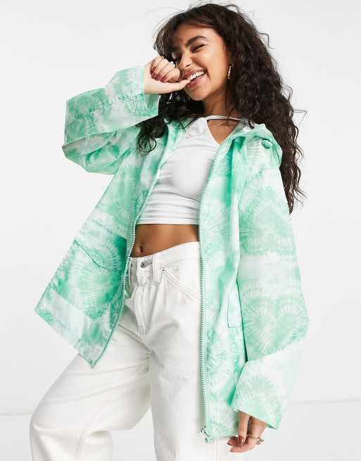 ASOS DESIGN hooded rain jacket in cloud print with chest logo