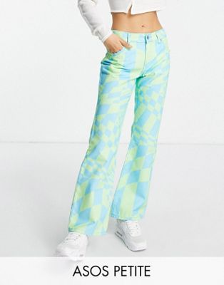 ASOS DESIGN Petite puddle flare trouser in psychedelic checkerboard