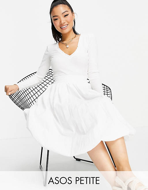 ASOS DESIGN Petite puffball midi skirt in white
