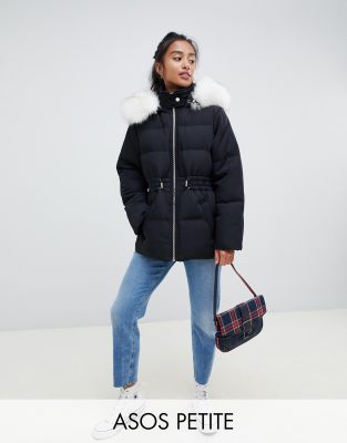 petite puffer jacket with fur hood