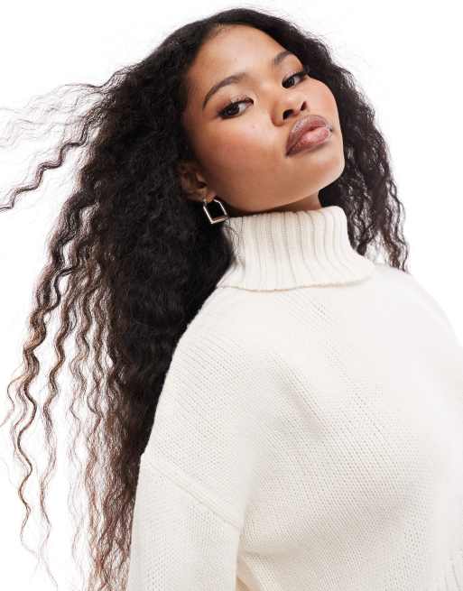 ASOS DESIGN Petite Pull court a col roule Creme