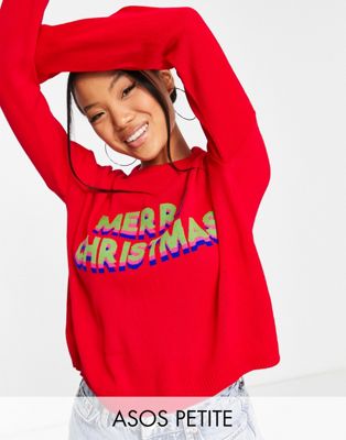 ASOS DESIGN Petite Christmas jumper with Merry Christmas logo in red - ASOS Price Checker