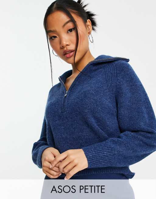 ASOS DESIGN Petite - Pull duveteux d'ensemble avec col zippé