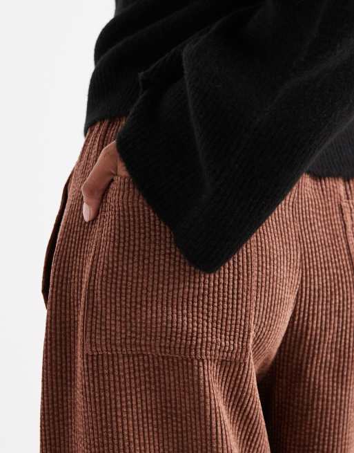 ASOS DESIGN Petite pull on barrel leg cord pants in chocolate, 5 of 5