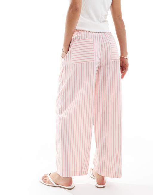 ASOS DESIGN Petite - Pull-on-bukser med tøndeformede ben og lyserøde striber i bæk-og-bølge-stof, 5 af 5