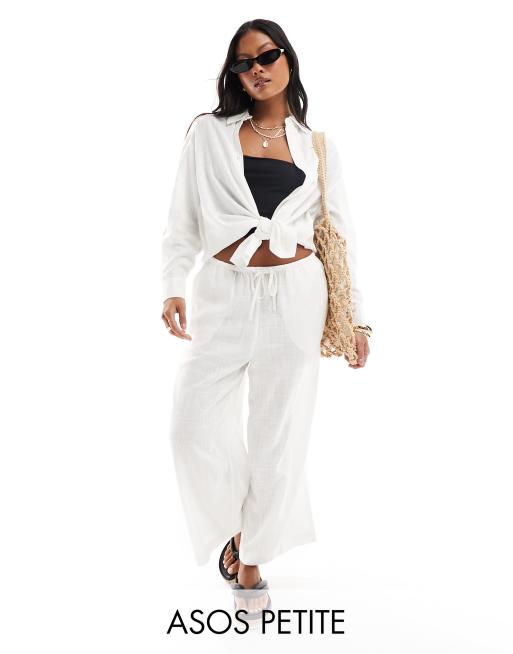 ASOS DESIGN Petite pull on culotte pants with linen in white