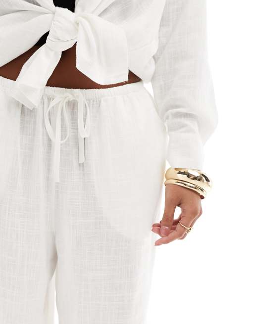 ASOS DESIGN Petite pull on culotte pants with linen in white
