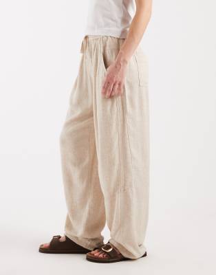 pull on linen twill utility pants in natural