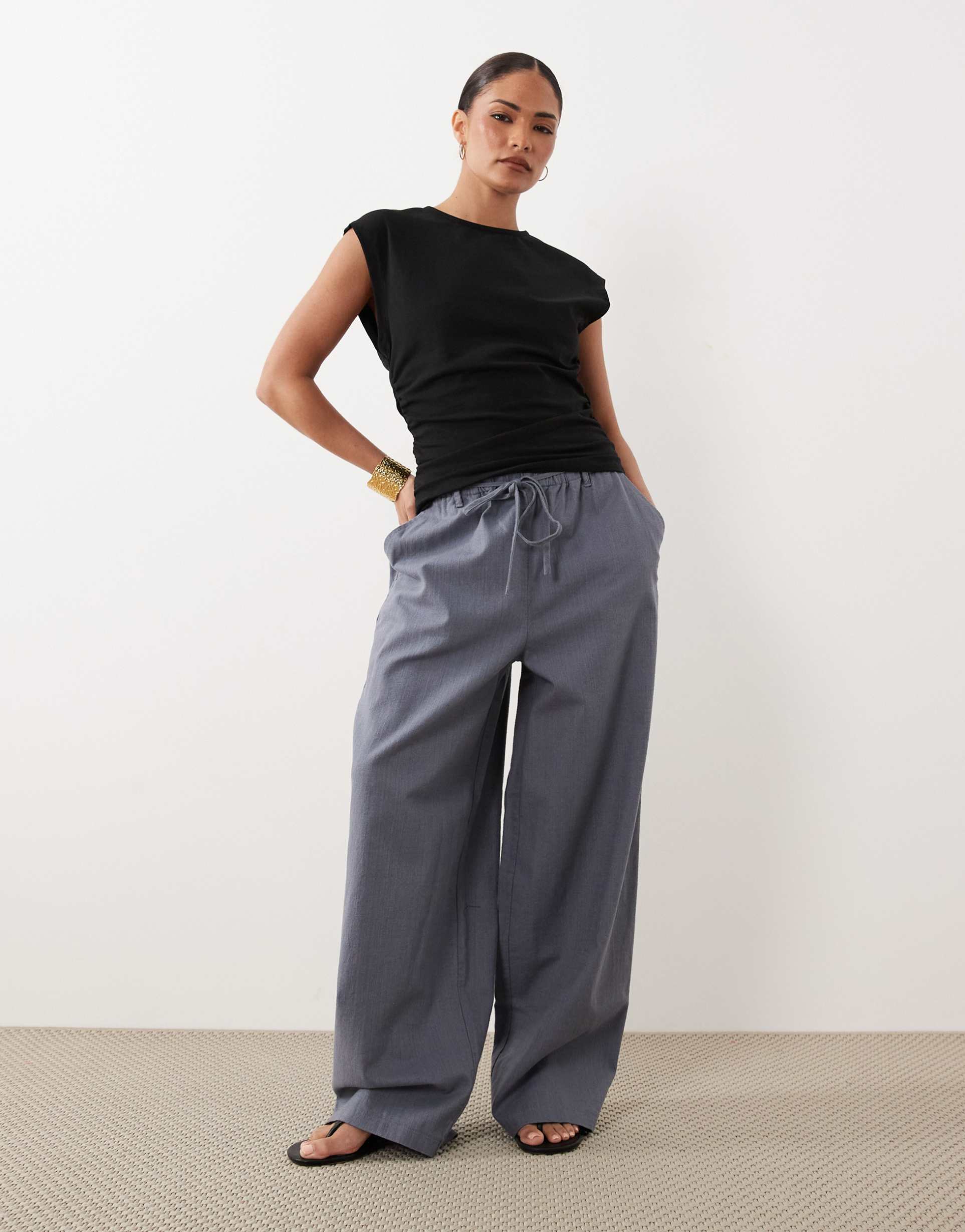 asos design petite pull-on pants in dusky blue