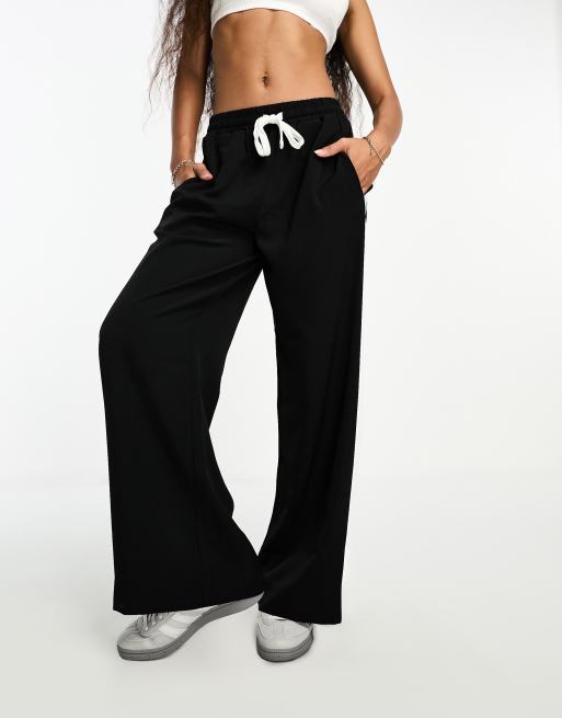 ASOS DESIGN Petite pull on pants with contrast panel in black