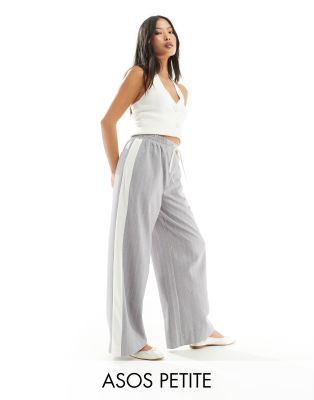 Asos Design Petite Pull-on Pants With Contrast Panel In Gray Stripe-multi