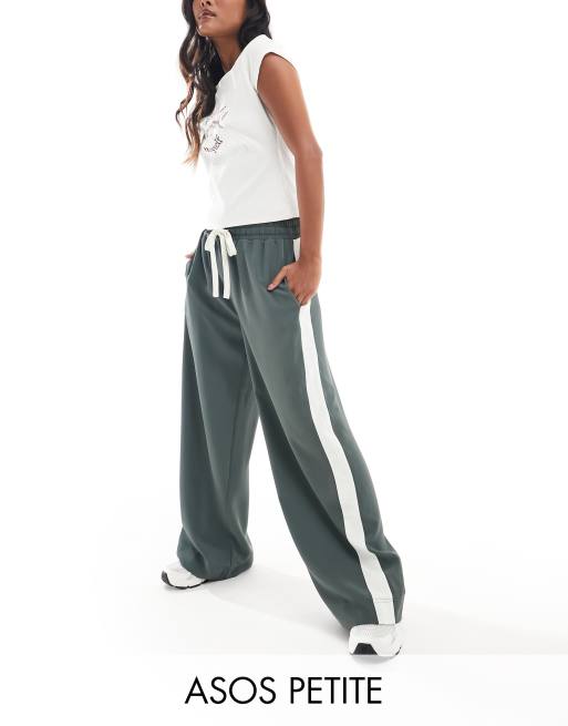 ASOS DESIGN Petite pull-on pants with contrast panel in green 