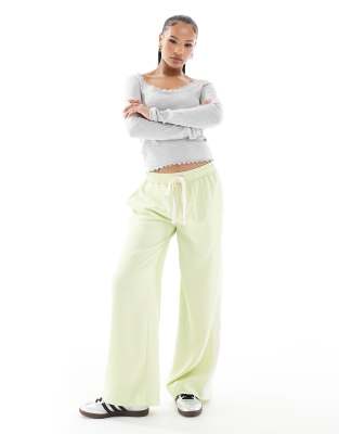 Asos Design Petite Pull On Pants With Contrast Panel In Green