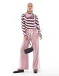 [ASOS DESIGN] ASOS DESIGN Petite pull on pants with contrast panel in pink L PINK