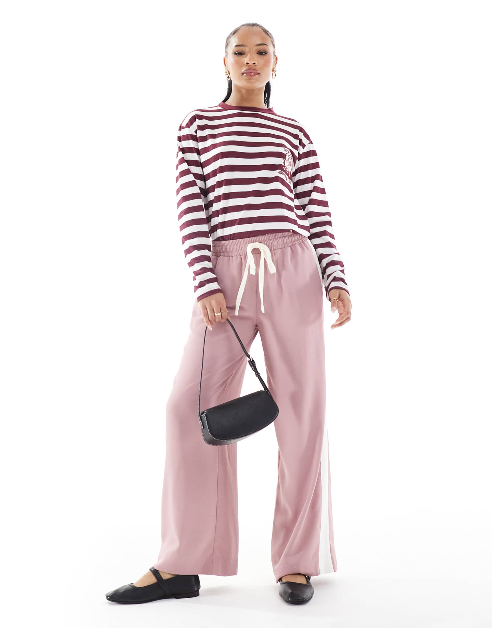 asos design petite pull-on pants with contrast panel in pink