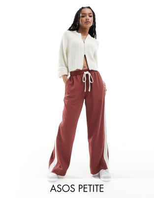 Asos Design Petite Pull On Pants With Contrast Panel In Terracotta-orange In Orange