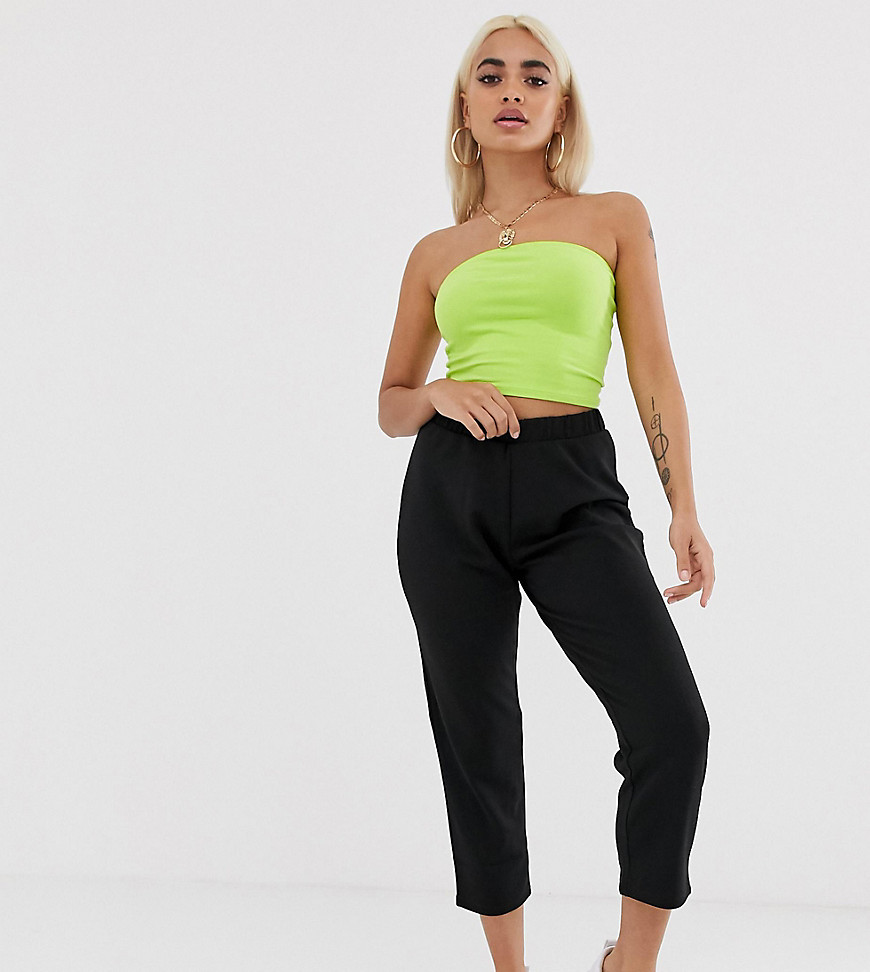 ASOS DESIGN Petite pull on tapered black trouser in jersey crepe