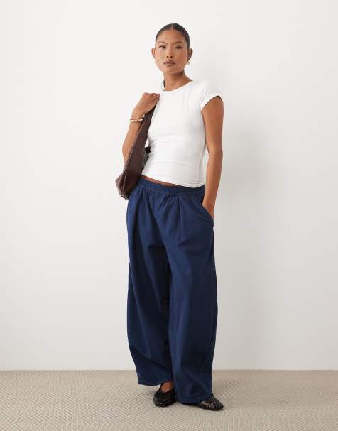 ASOS DESIGN Petite pull on tie waist pants in navy - view 1
