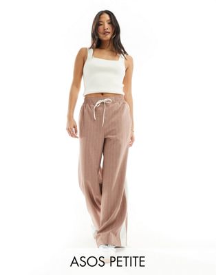 ASOS DESIGN Petite pull on trouser with contrast panel in mink stripe