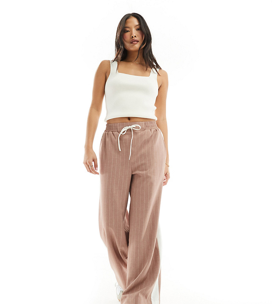 ASOS DESIGN Petite pull on trouser with contrast panel in mink stripe-Multi