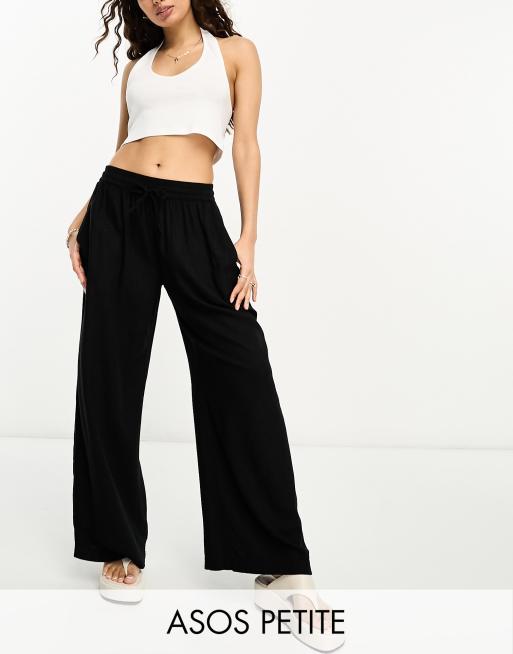 ASOS DESIGN Petite pull on trouser with linen in black