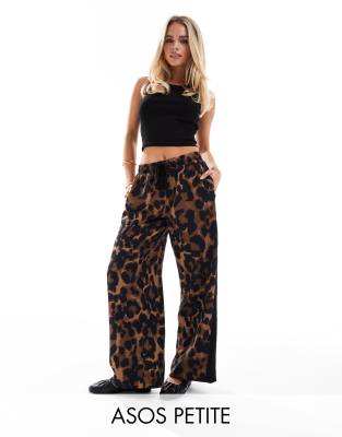 ASOS DESIGN Petite pull on trousers with contrast panel in leopard print-Multi