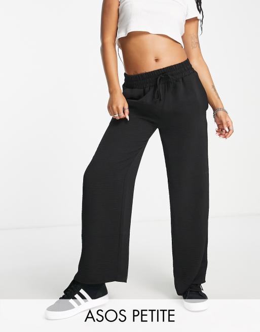 ASOS DESIGN Petite pull on wide leg trouser in black