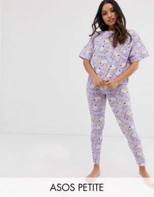 ASOS DESIGN Petite - Pyjamaset van T-shirt en legging met regenboog, zebra en eenhoorn-Multi