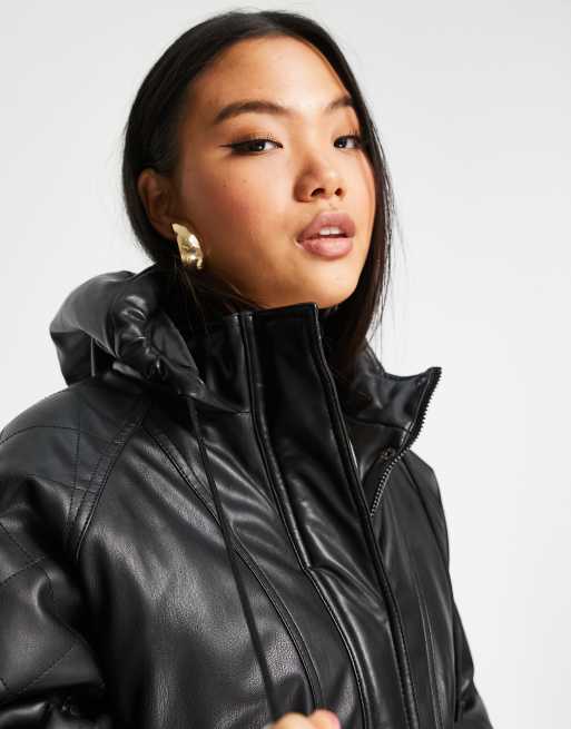 Black Leather Jacket Hood  Women Petite Bomber Jacket