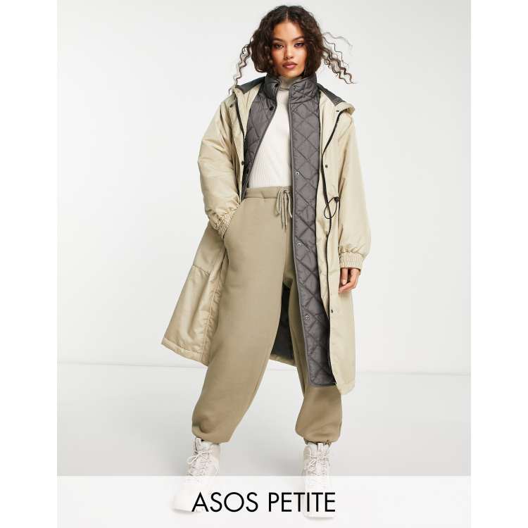 ASOS DESIGN Petite quilted hybrid parka coat in stone | ASOS