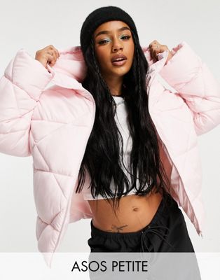 ASOS DESIGN Petite quilted puffer jacket in baby pink