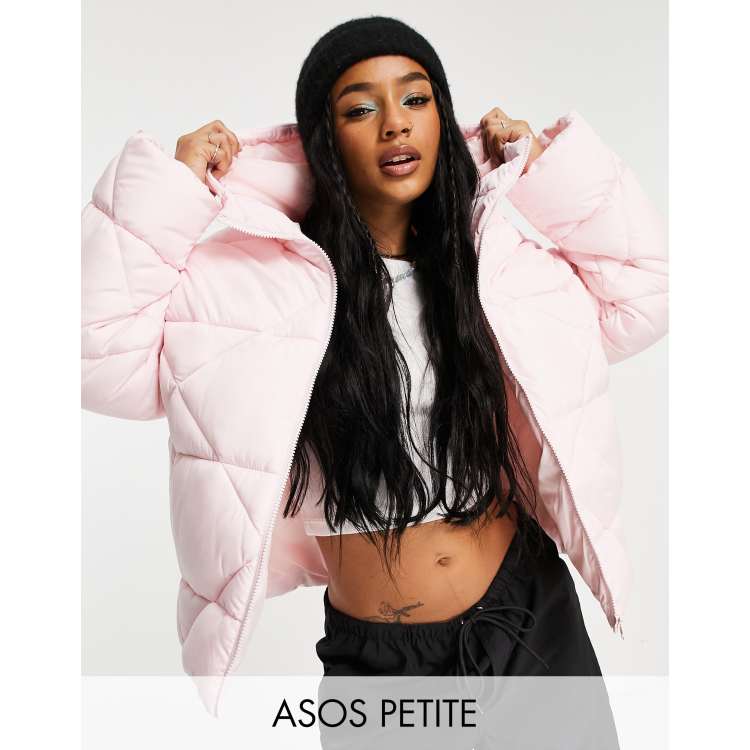 Light pink cropped puffer jacket deals