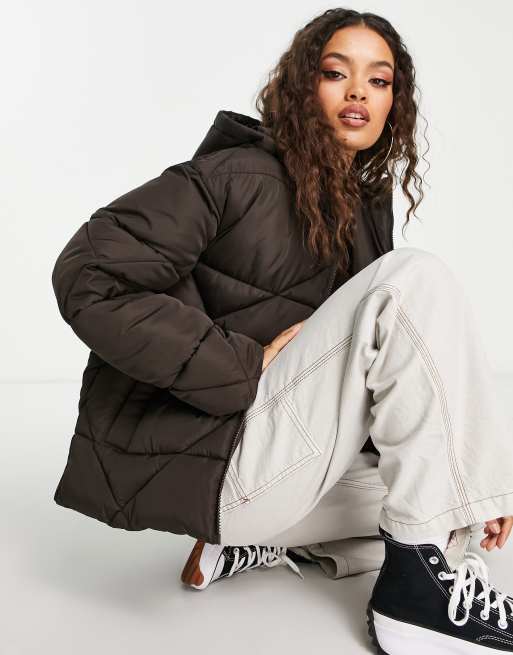 Oversized Puffer Jacket - Dark brown - Ladies