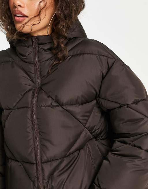 ASOS DESIGN puffer jacket in brown monogram print