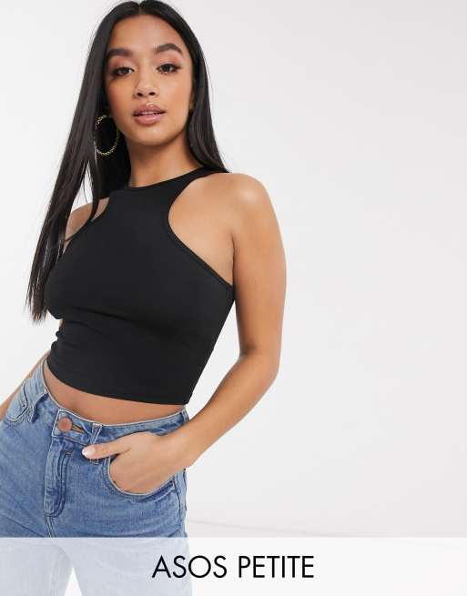 ASOS DESIGN Petite racer front crop top black | ASOS