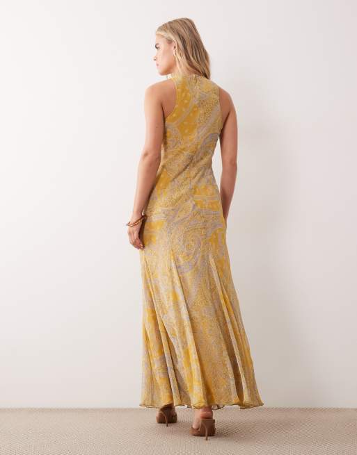 ASOS DESIGN Petite racer neck bias cut maxi dress with godet hem in paisley  | ASOS