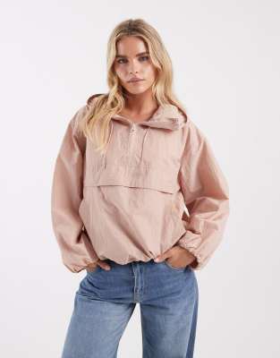 Asos Petite Asos Design Petite Rain Resistant Over The Head Track Jacket In Pink