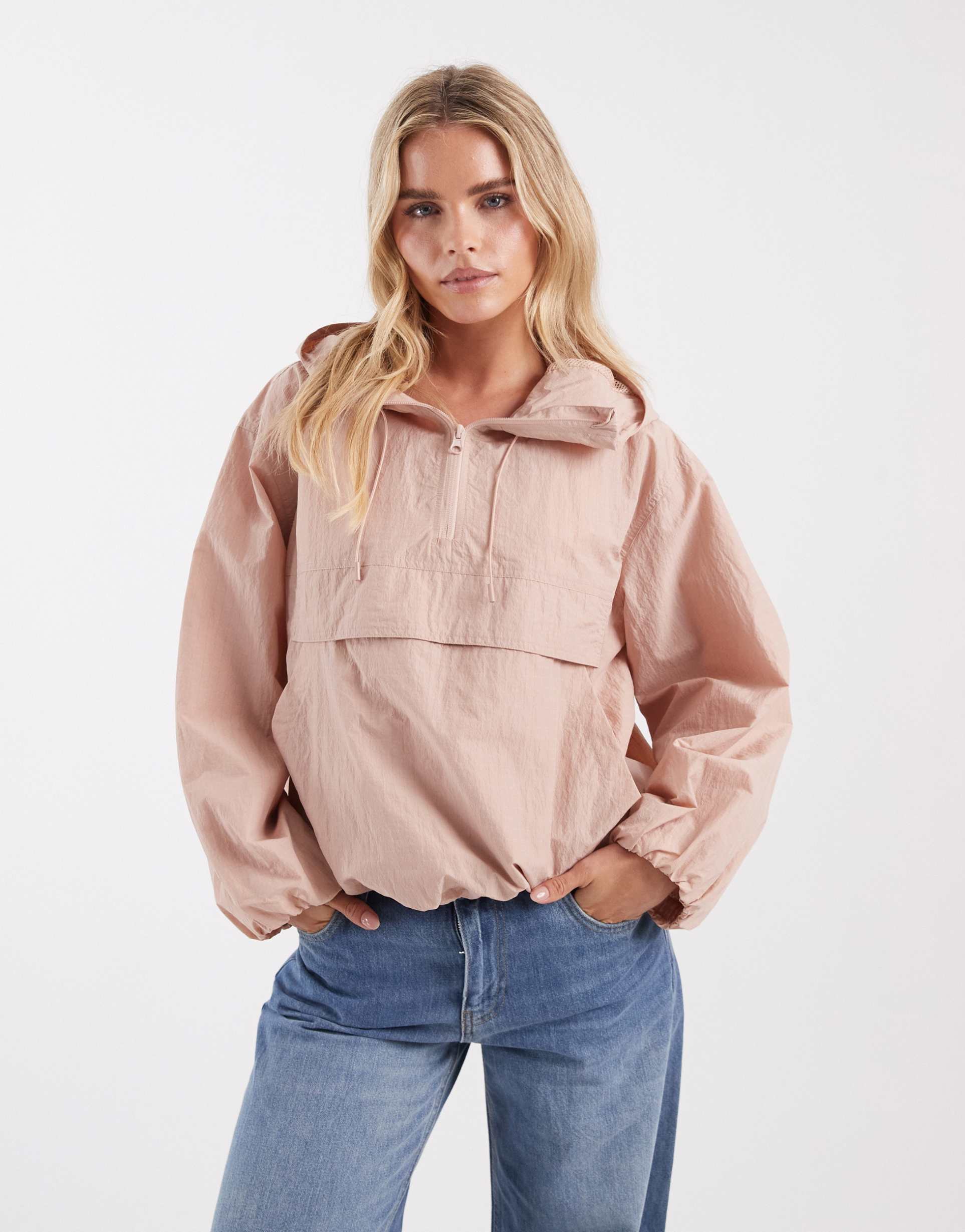 asos design petite rain resistant over the head track jacket in dusty pink