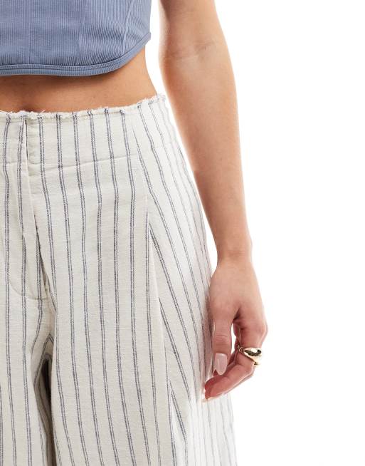 ASOS DESIGN Petite raw edge barrel leg pants with linen in