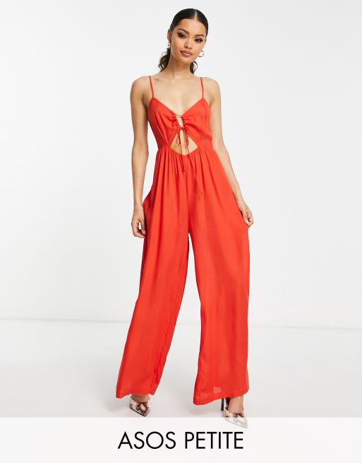 ASOS DESIGN Petite - Rødt strand-jumpsuit med vide ben