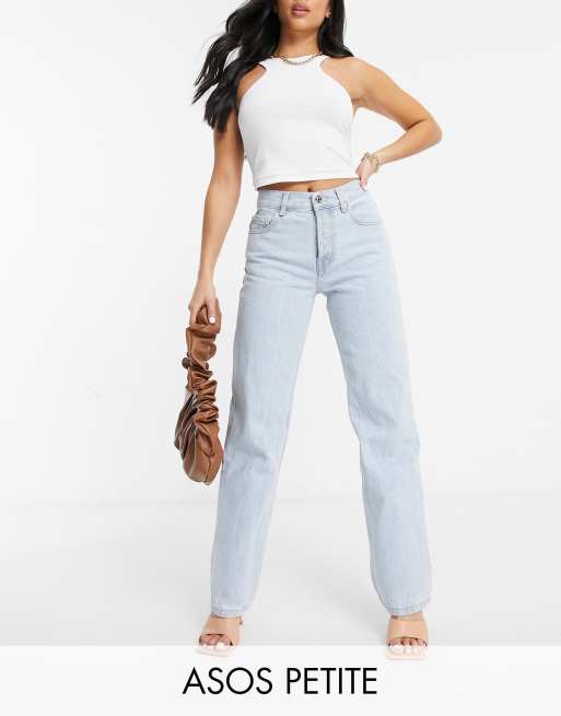 ASOS DESIGN Petite - Rechte jeans met halfhoge taille in ijsblauw